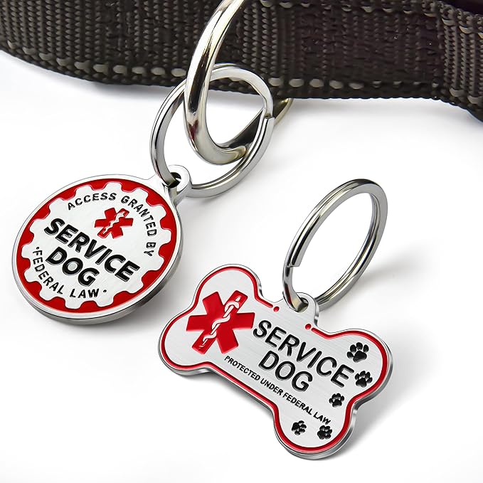 Engraved Personalized Service Dog Tag - Stainless Steel Custom ID Tags for Service Dogs - Essential Therapy Pet Name Badge for Collars, Vests, Harnesses - for Most Breeds, Small to Large