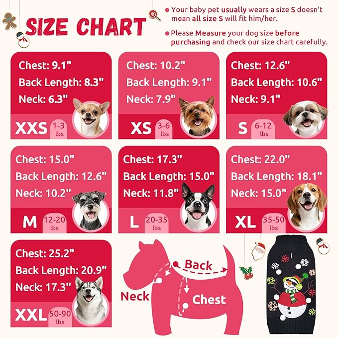 Christmas Dog Sweaters Xmas Pet Outfit Clothes Cute Black Snowman Costume Puppy Cat Knitted Jumpers (M,Black Snowman)