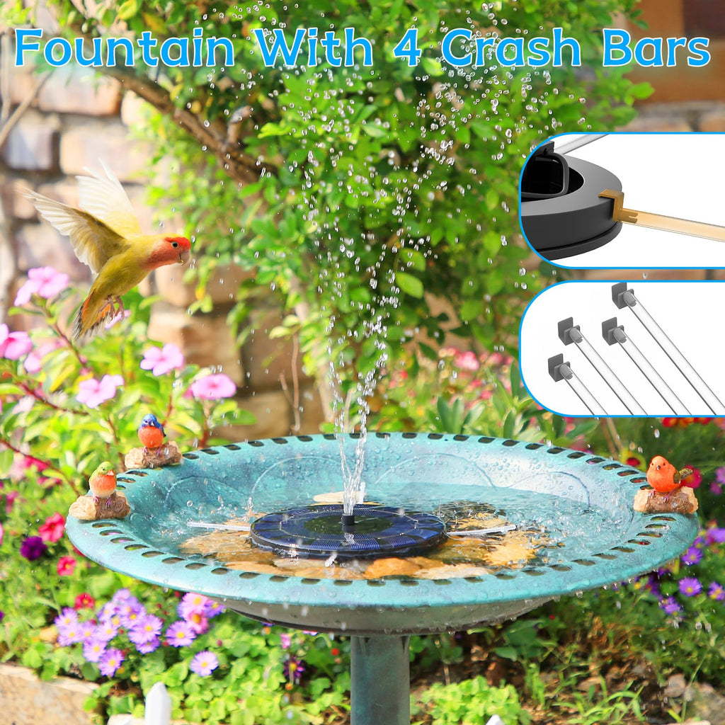 AMZtime Solar Fountain, Upgraded Solar Bird Bath Fountains with 6 Nozzles
