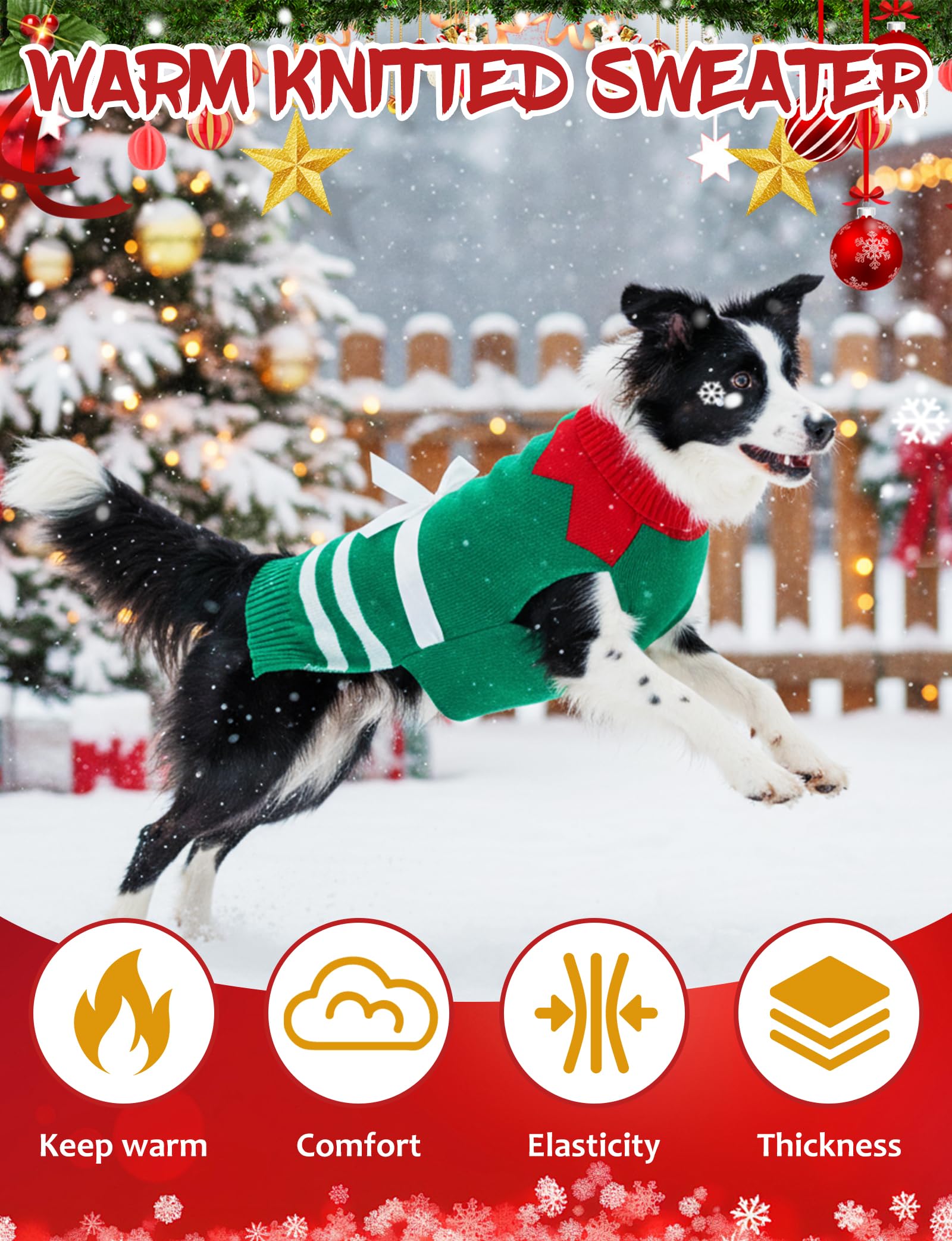 Dog Christmas Sweater, Soft Warm Pet Clothes Coat for Small Medium Large Dogs and Cats Boy Girl, Fall Cozy Holiday Turtleneck Knitting Collar Pullover Pup Outfit Costume for Thanksgiving New Year