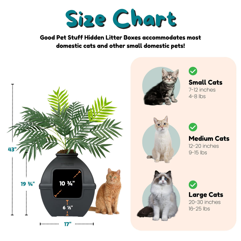 Good Pet Stuff Courtyard Hidden Litter Box Planter, Decorative Cat Litter Enclosure with Carbon Filter, Artificial Palm Plant, Square Design, Easy to Clean, Base Kit, Black Suede