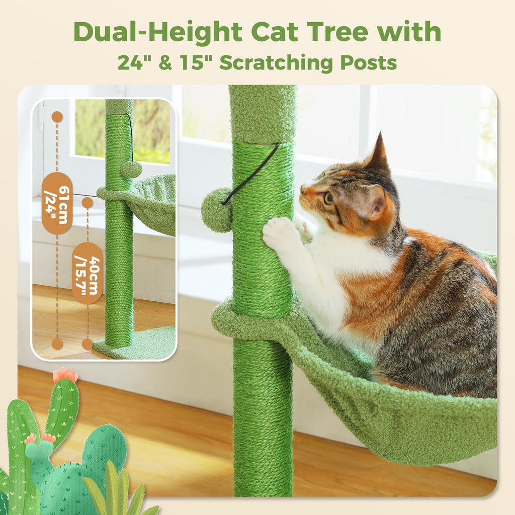 PAWZ Road Cactus Cat Scratching Post, 33" Cat Tree with Hammock & Scratch