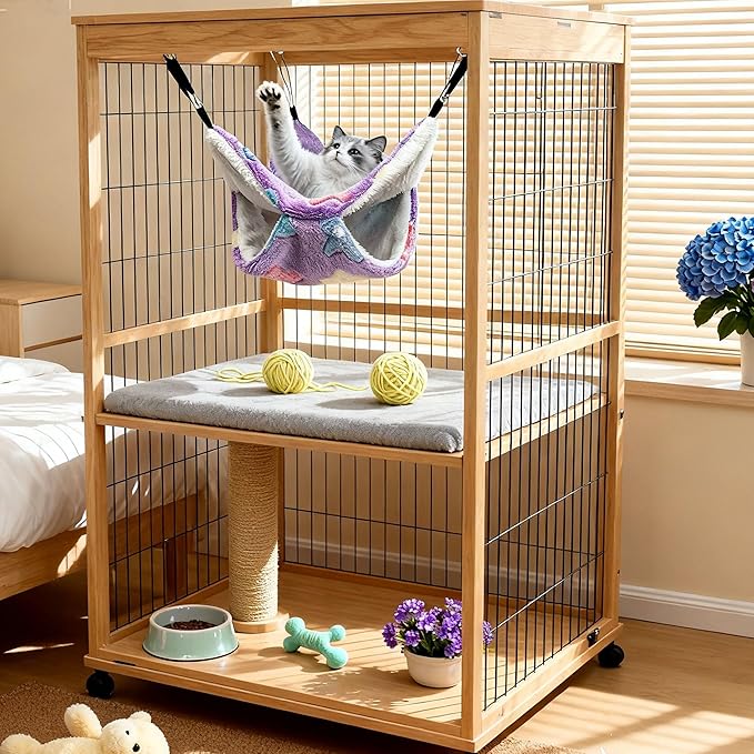 OINEEDU Guinea Pig & Ferret Hammock for Cage - Machine Washable Double-Decker Hanging Bed - Fits Sugar Glider,Fancy Rat,Hamster,Gerbil - 13.3" x 13.3" - Romantic Purple