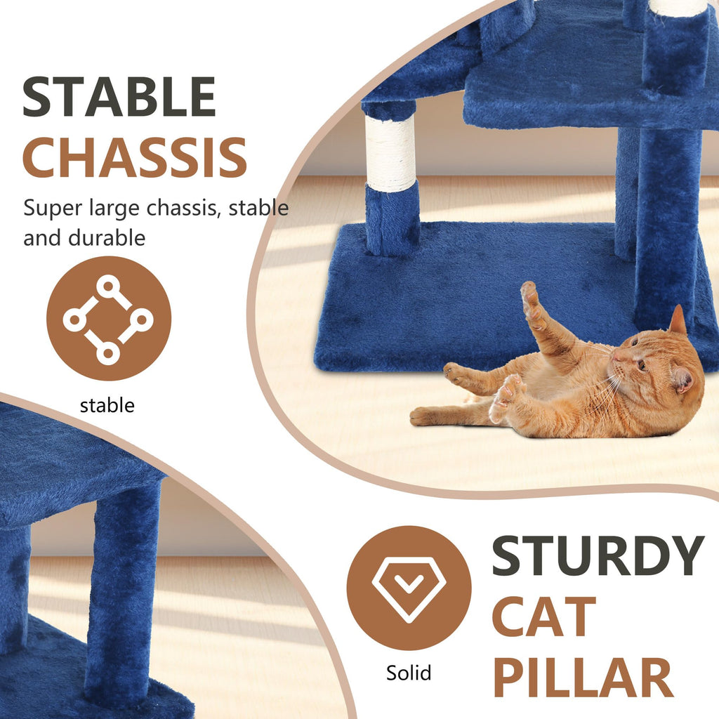 FDW | 36" Cat Tree Tower | Navy Blue | Multi-Level Indoor Activity Center with Sisal Scratching Posts, Condos, Plush Perches, Hanging Cat Toys | Sturdy, Easy to Assemble | for Kittens & Adult Cats