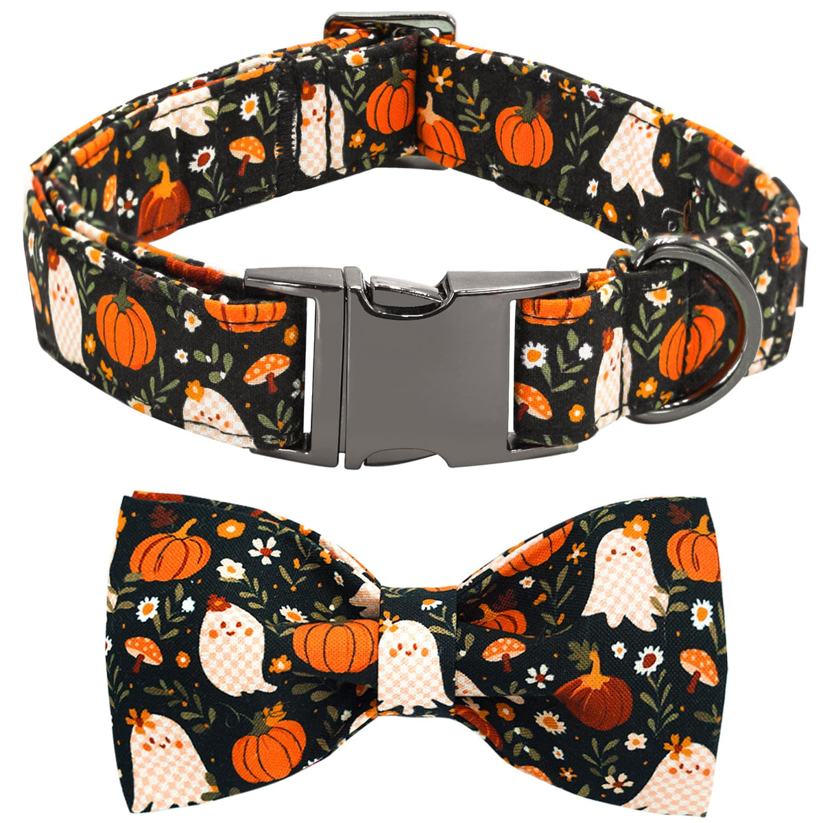 Bobo Rainbow Football & Flower Print Dog Collar with Bow for Small Dogs