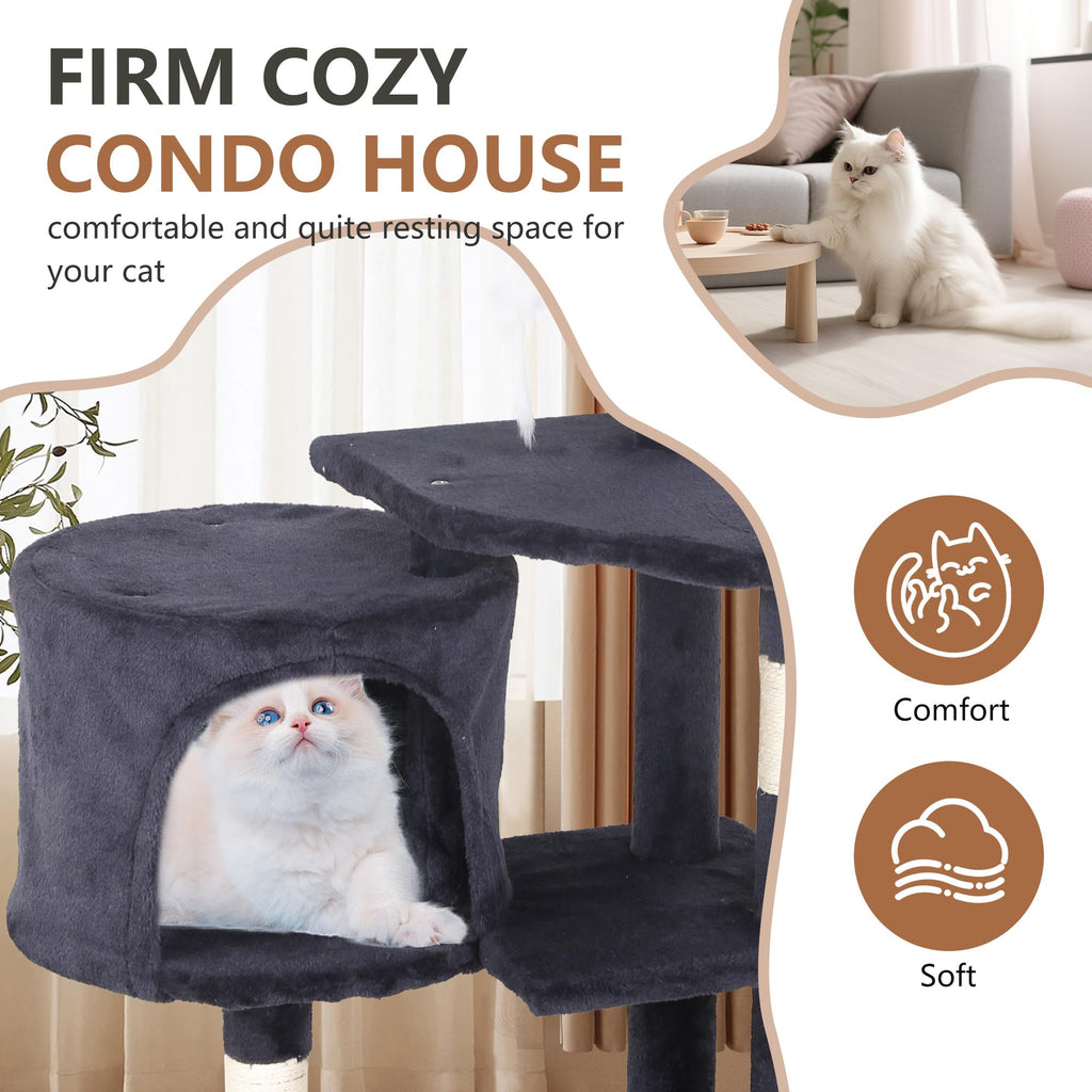 FDW | 36" Cat Tree Tower | Dark Gray | Multi-Level Indoor Activity Center with Sisal Scratching Posts, Condos, Plush Perches, Hanging Cat Toys | Sturdy, Easy to Assemble | for Kittens & Adult Cats