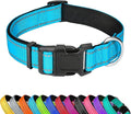 PWOD Reflective Dog Collar, Adjustable Soft Neoprene Padded Nylon Pet Collars with Buckle for Extra Large Dogs, Sky Blue,XL