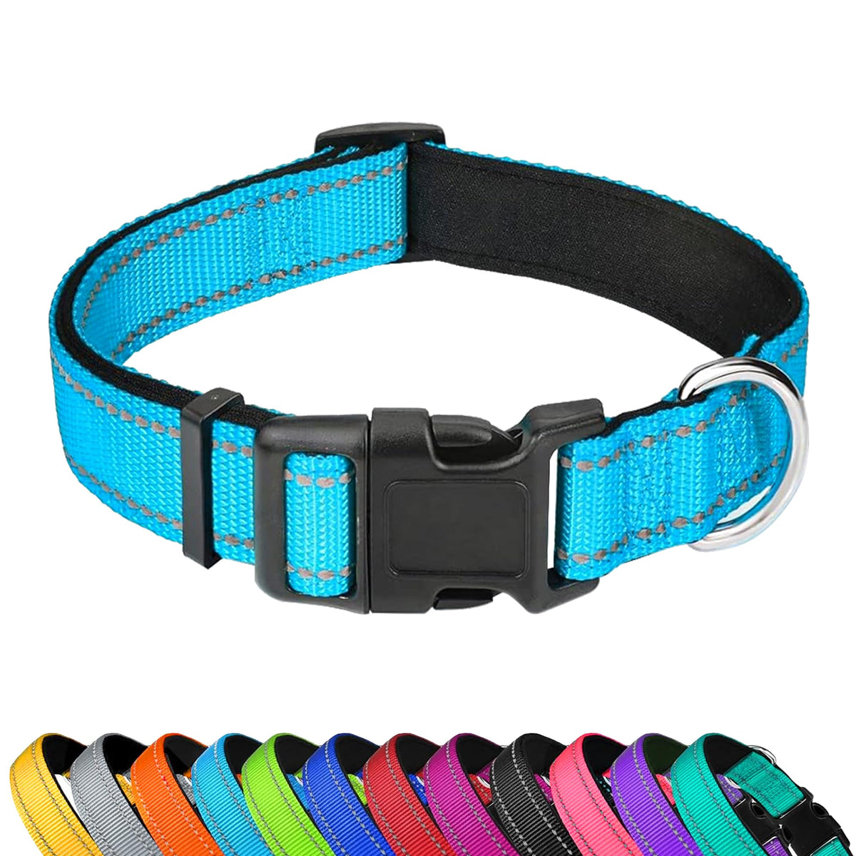 PWOD Reflective Dog Collar, Adjustable Soft Neoprene Padded,Light Pink,S