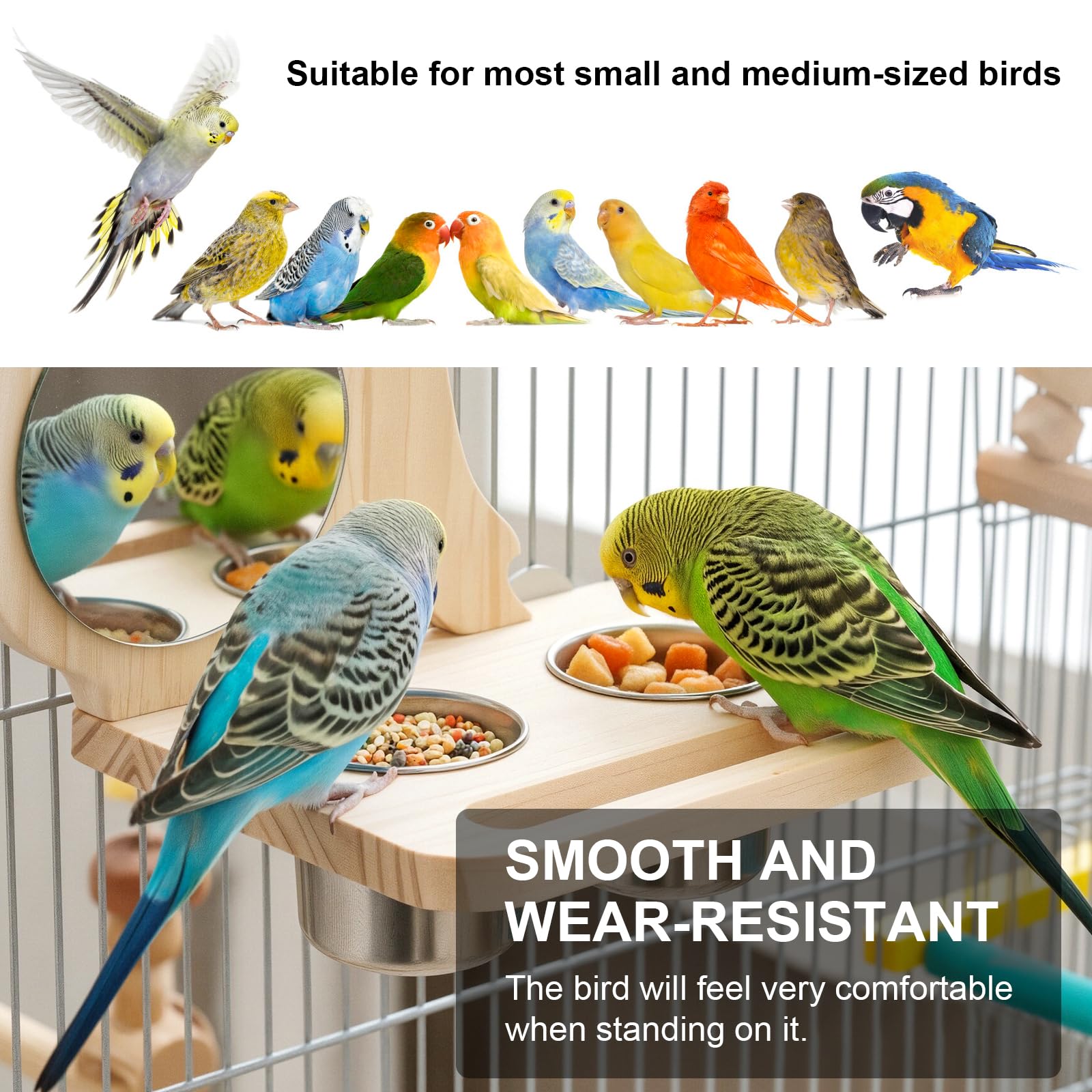 SMICEM Natural Wood Perch, Adjustable Cage Accessory & Toy, Tool-Free Design for Parakeets, Cockatiels, Lovebirds