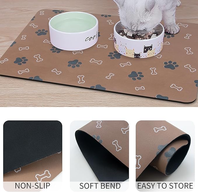Pet Cat Dog Food Mat Non Slip Mat for Dog Water Bowl Mat Quick Dry Absorbent Cat Feeding Mat, 24 * 16.9 in, Green