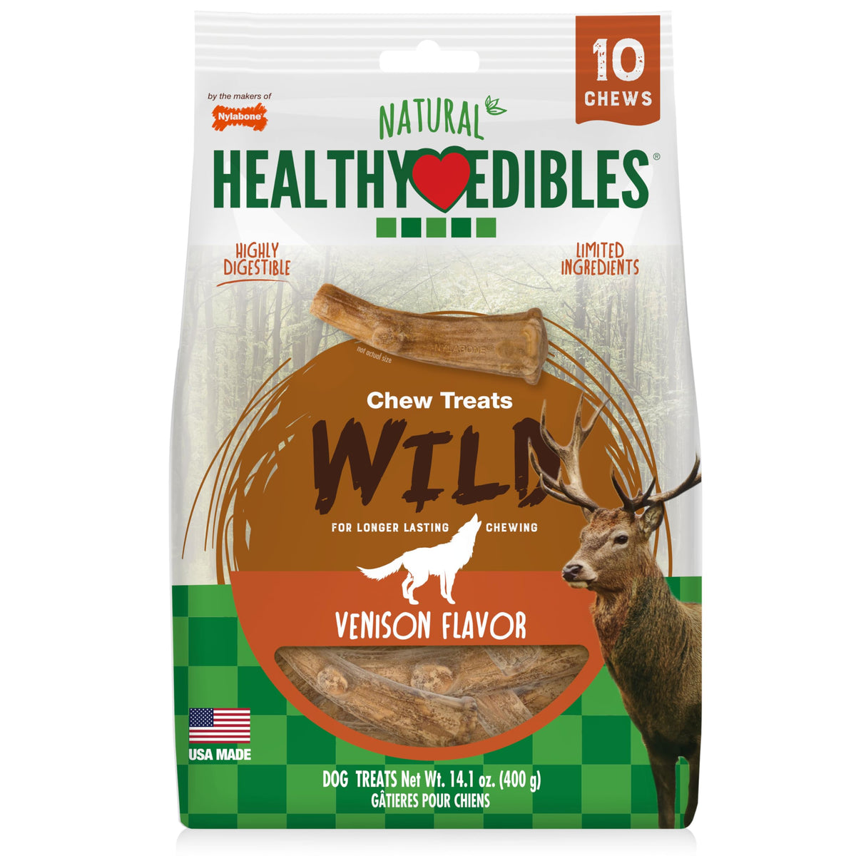 Nylabone Healthy Edibles Wild Dog Treats, Venison Flavor, Large