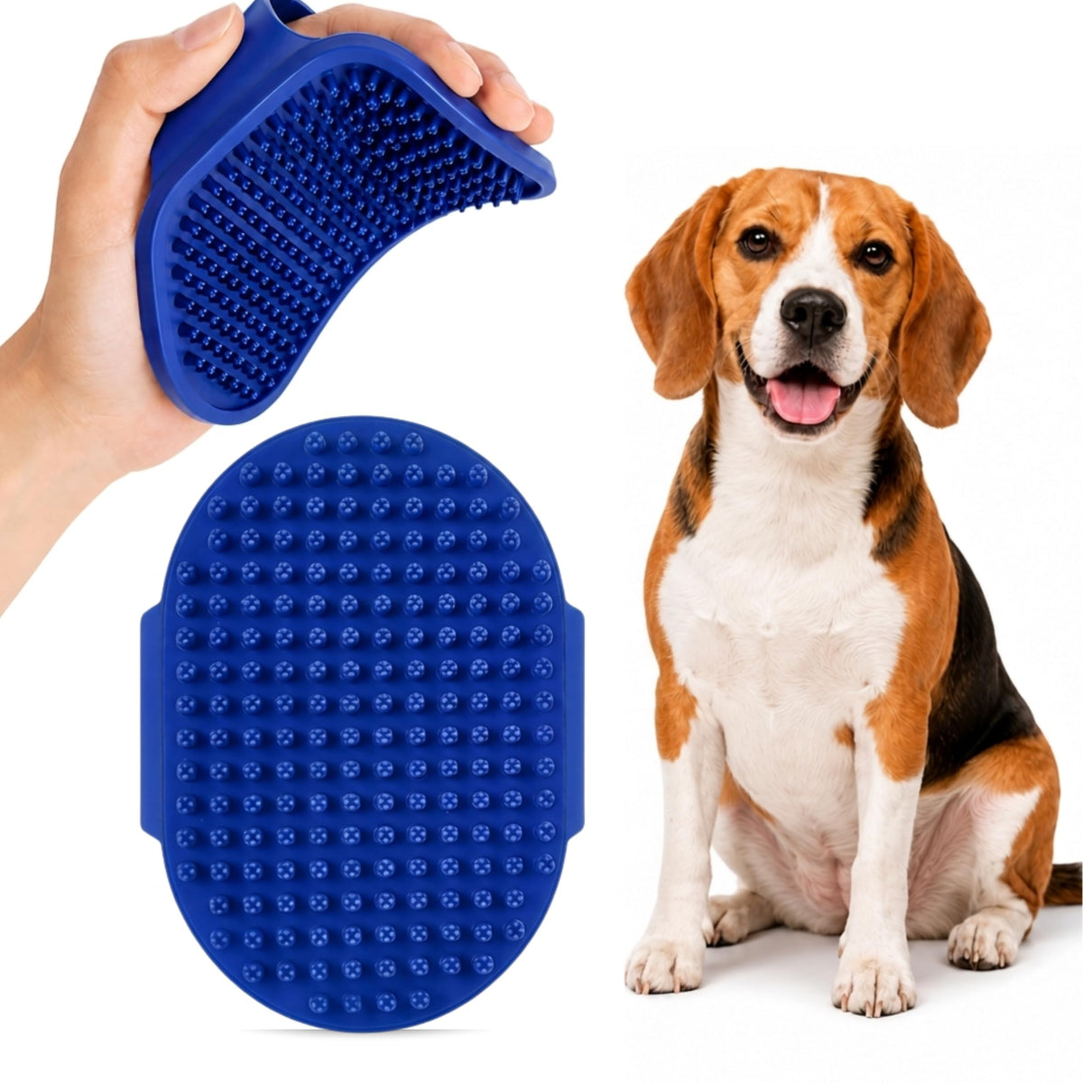Pets&Goods Rubber Grooming Brush for Dogs & Cats - Gentle Deshedding Bath Brush for Short & Medium Hair - Soft Bristles, Anti-Slip Grip, Easy to Clean