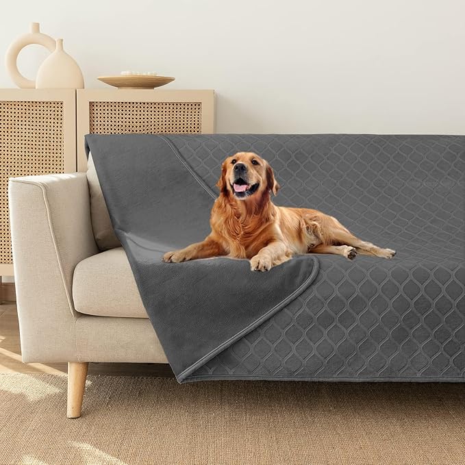 fuguitex Waterproof Dog Blanket Bed Cover Dog Crystal Velvet Moroccan Fuzzy Cozy Plush Pet Blanket Throw Blanket for Couch Sofa(82 * 82 inch, Dark Grey+Grey)