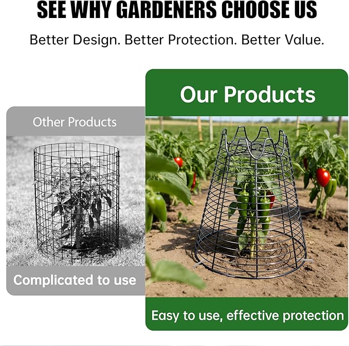Qaobo 4 Pcs 11.6"×11.6" Plant Protectors from Animals, Sturdy Metal Plant Cages for Outdoor Plants, Reusable Wire Garden Cloches, Plant Protector to Keep Squirrels, Rabbits, Birds, Black