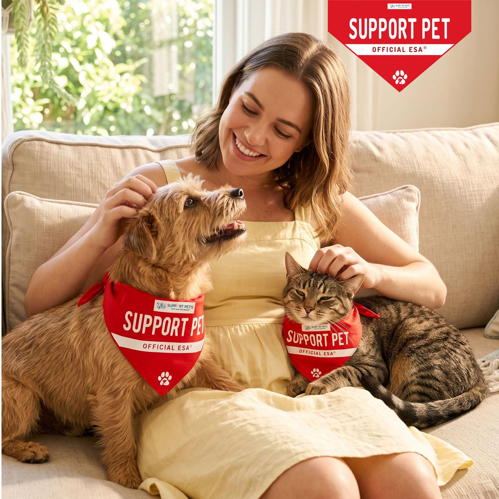 Service Dog Bandana, ESA and PSD Pet Scarf, Reversible Cotton Support Pet Accessories, Emotional Support Dog and Cat Bandana for Small and Medium Pets, Red