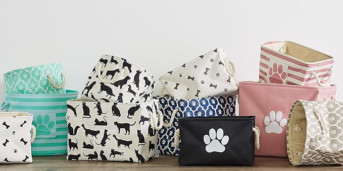 Bone Dry Pet Storage Collection Lattice Paw Print, Gray, Small Round