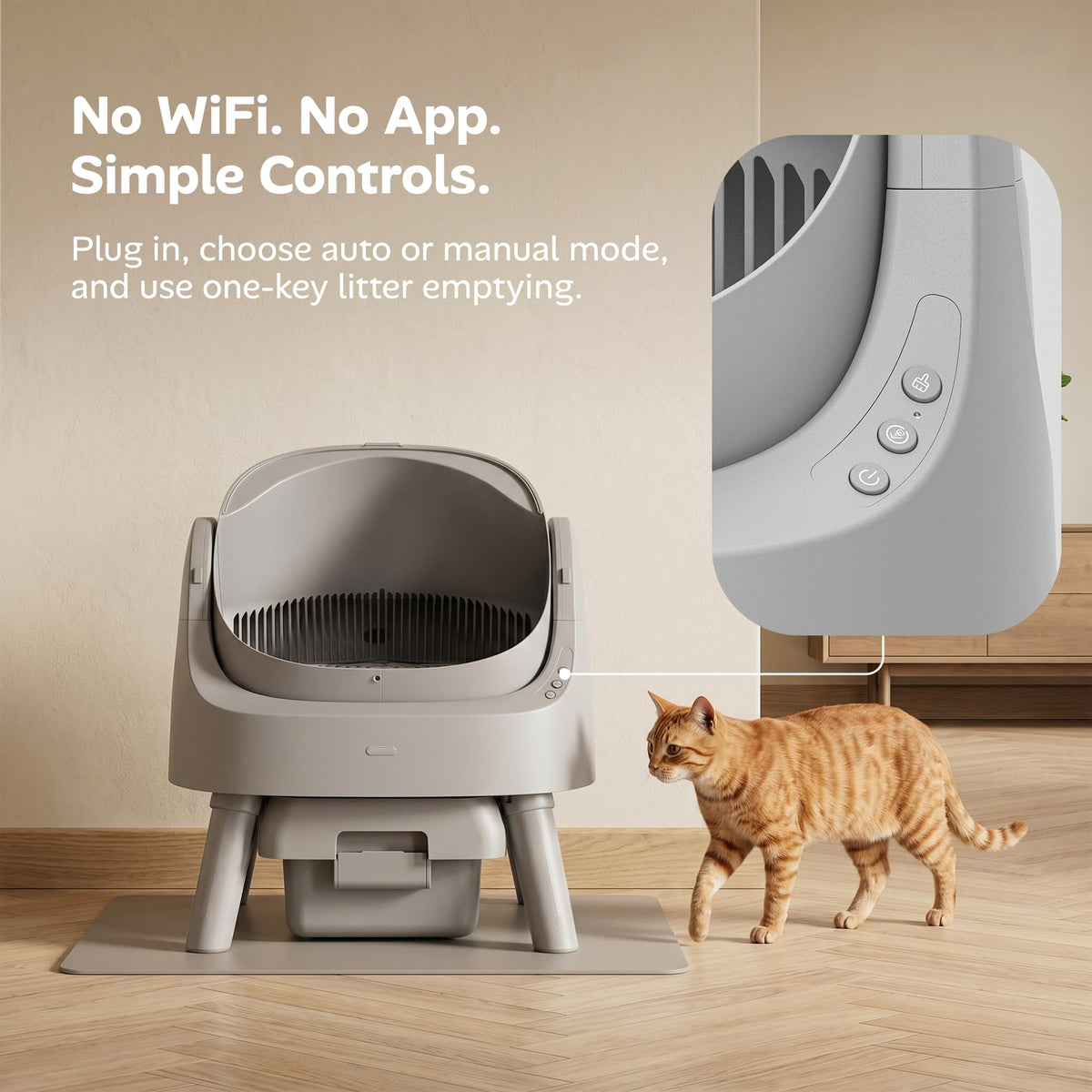 Mimfam Automatic Self Cleaning Litter Box, with 4 Pairs Infrared Senor, Open-Top Design for Multi-Cat Homes, Comes with Liner Bags and Cat Litter Mat, Grey