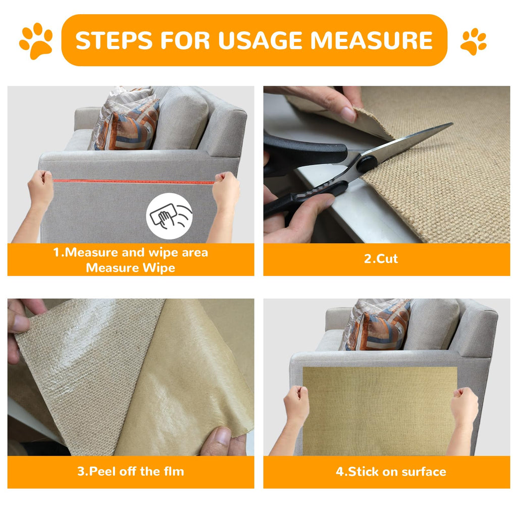 Jute 78.7"x15.8" Trimmable Cat Scratching Mat for Furniture Protector,Versatile Self-Adhesive Anti Cat Scratch Pad for Couch Protection&Cat Scratcher Tree/Post/Wall/Board/Twine Replacement