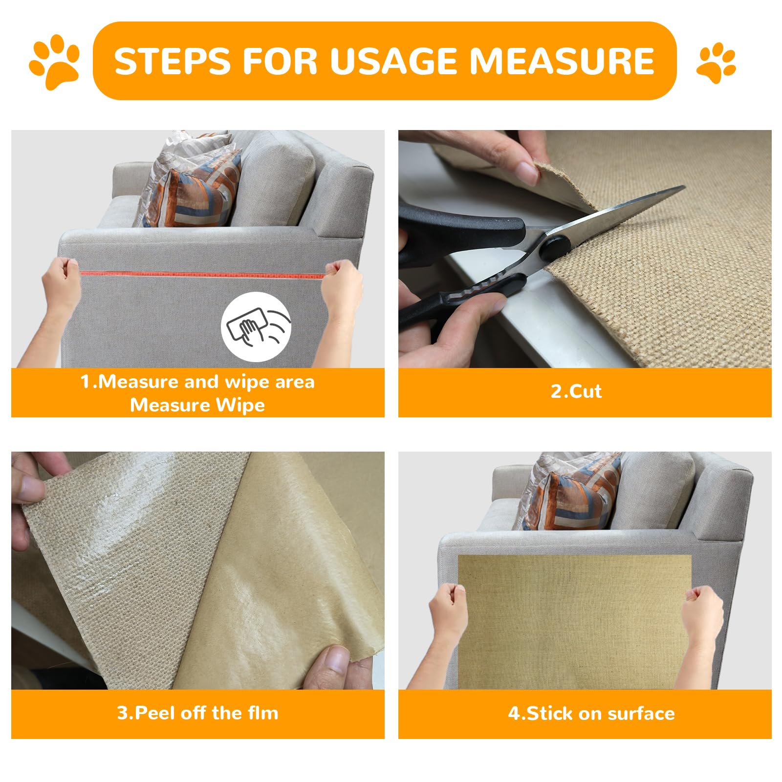 Jute 78.7"x15.8" Trimmable Cat Scratching Mat for Furniture Protector,Versatile Self-Adhesive Anti Cat Scratch Pad for Couch Protection&Cat Scratcher Tree/Post/Wall/Board/Twine Replacement