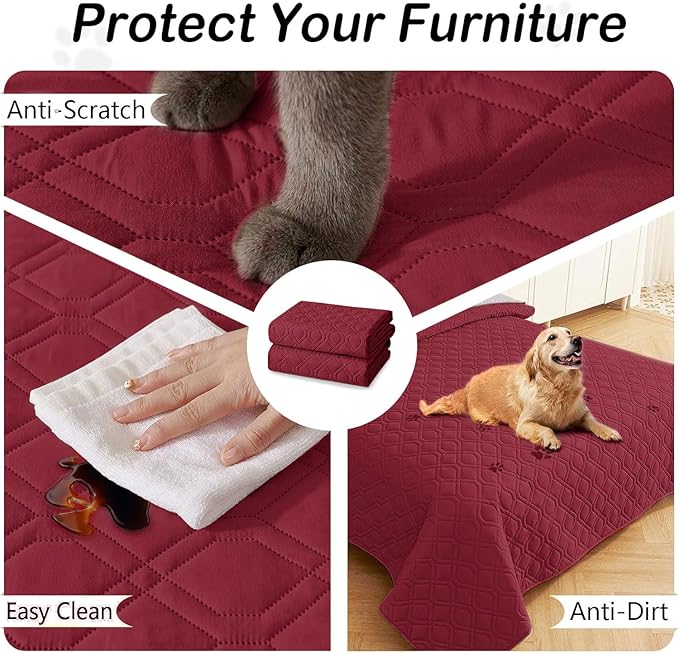 hyha Waterproof Dog Bed Blanket, Soft Pet Blankets, Waterproof Couch Cover for Dogs, Reversible Sofa Covers Washable for Furniture (40x80 Inch, Wine Red/Beige)
