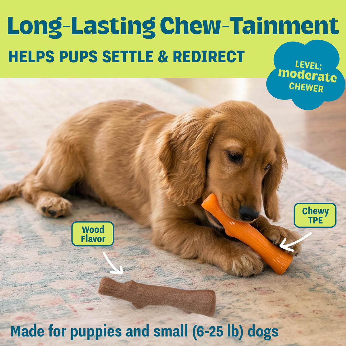 Pupstages Dogwood Puppy Dog Chew Toys, USA Made Materials, 2-Pack, 5.3"