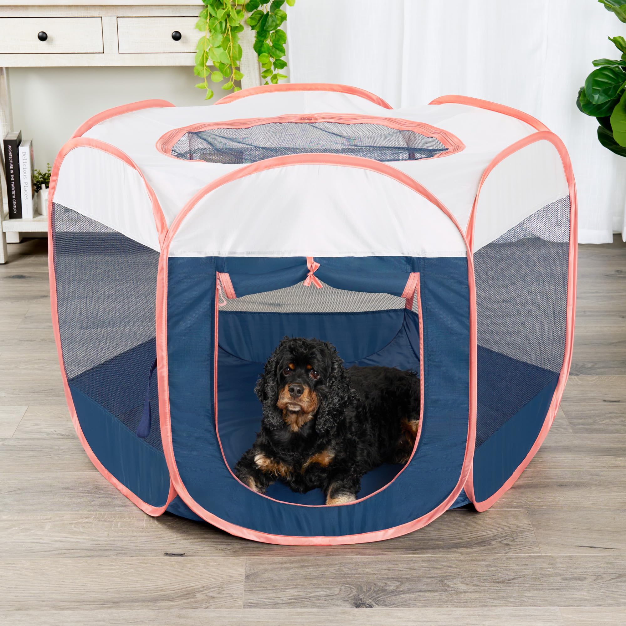 Furhaven Portable Dog Playpen Cat Tent, Pet Playground,Kennel Foldable Indoor Outdoor Zippered Puppy Crate - Navy, Medium