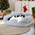FURMORENE Large Cat Beds for Indoor Cats, Dog Couch Bed, Cute Cat Couch Sofas for Less 20lbs Kitten Puppy, Small Dog Sofas & Chairs with Removable Washable Cover, Warm Pet Furniture, Plush Light Grey