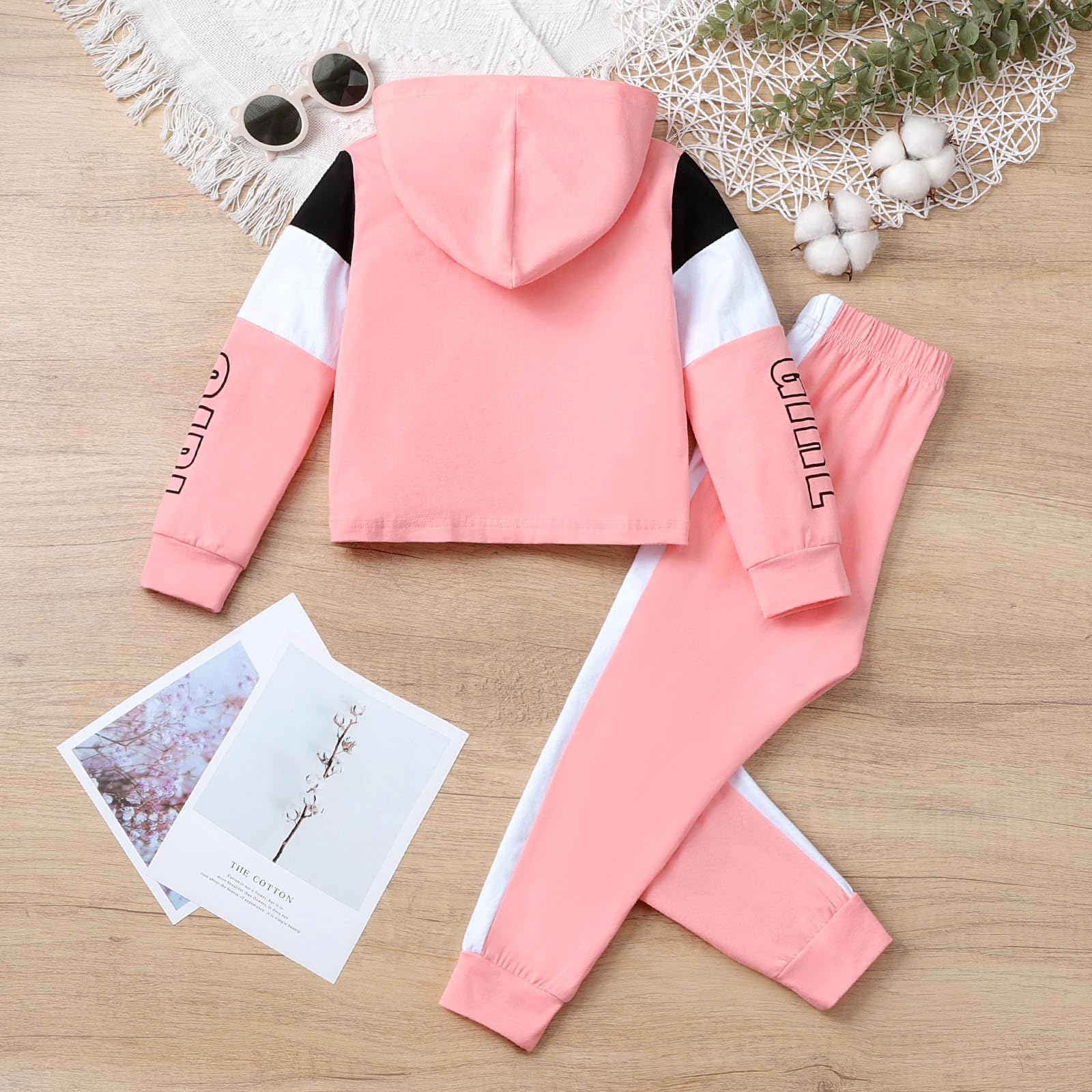 Kid Toddler Baby Girl Clothes Butterfly Print Letter Hooded Sweatshirt and Pants Set(6-7T)