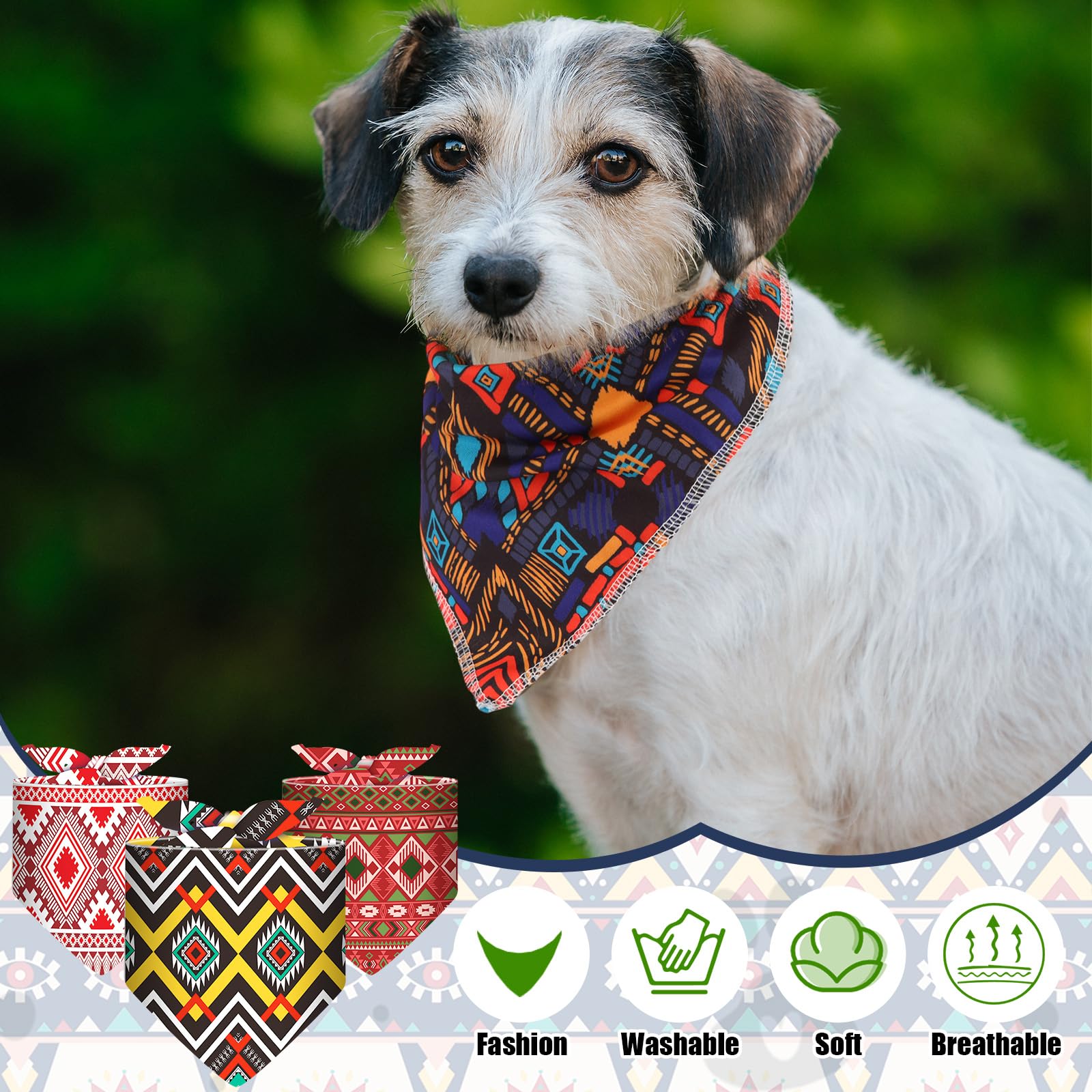Amylove 120 Pcs Dog Bandanas Bulk Holiday Triangle Dog Pack Puppy Kerchief Bandana Adjustable Summer Pet Scarf for Pet Cat Costume Accessories Decor(Geometry)