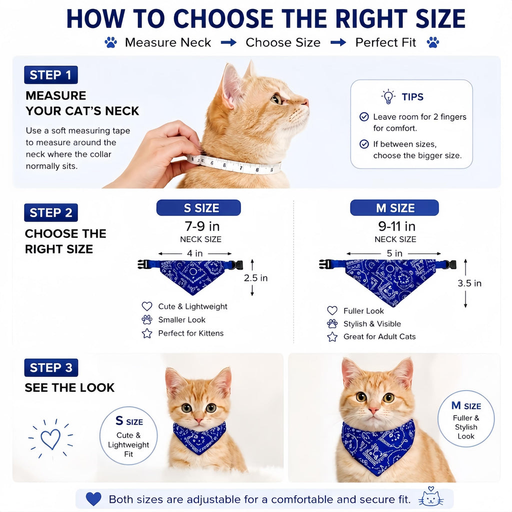CWYZA 4 Pack Adjustable Cat Bandana Collar Set,(Neck Fits 7–9IN)