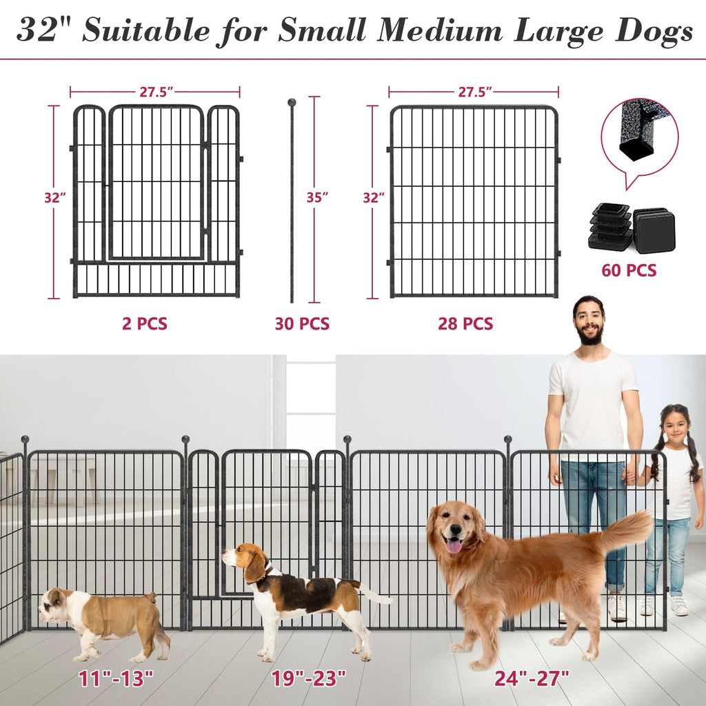 Jhsomdr Dog Playpen 32 inch 30 Panels Indoor Outdoor Dog Pen for Medium/Small Dogs Heavy Duty Metal Dog Fence Outdoor for Yard, Puppy Playpen with Door Portable Pet Fence for RV Camping Yard