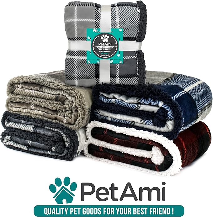 PetAmi Dog Blanket for Medium Small Pet Cat Puppie, 60x40, Plaid Navy Blue
