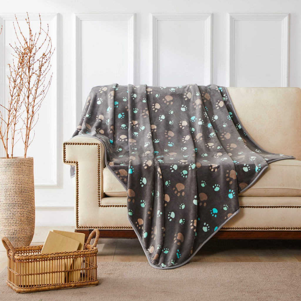 Allisandro 350 GSM Super Soft and Premium Fuzzy Flannel Fleece Pet Dog Blanket, The Cute Print Design Washable Fluffy Blanket for Puppy Cat Kitten Indoor or Outdoor, Grey, 64 x 40 Inches