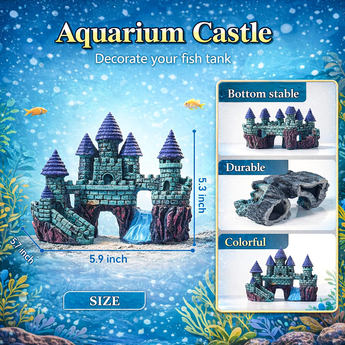 Mechpia 13 Pieces Aquarium Decorations Kit, Fish Tank Decorations Set Small Resin Castle and Rockery Betta Fish Cave Hideout Coral Artificial Plastic Plants Ornament Accessories