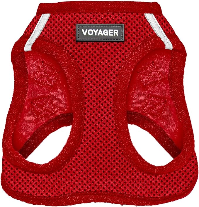 Best Pet Supplies Voyager Step-in Air Harness - All Weather Mesh, Reflective, No Pull Harness for Dogs, Cats - Secure with Hook & Loop Fastener, Buckle, Double D-Rings - Red, XXXS
