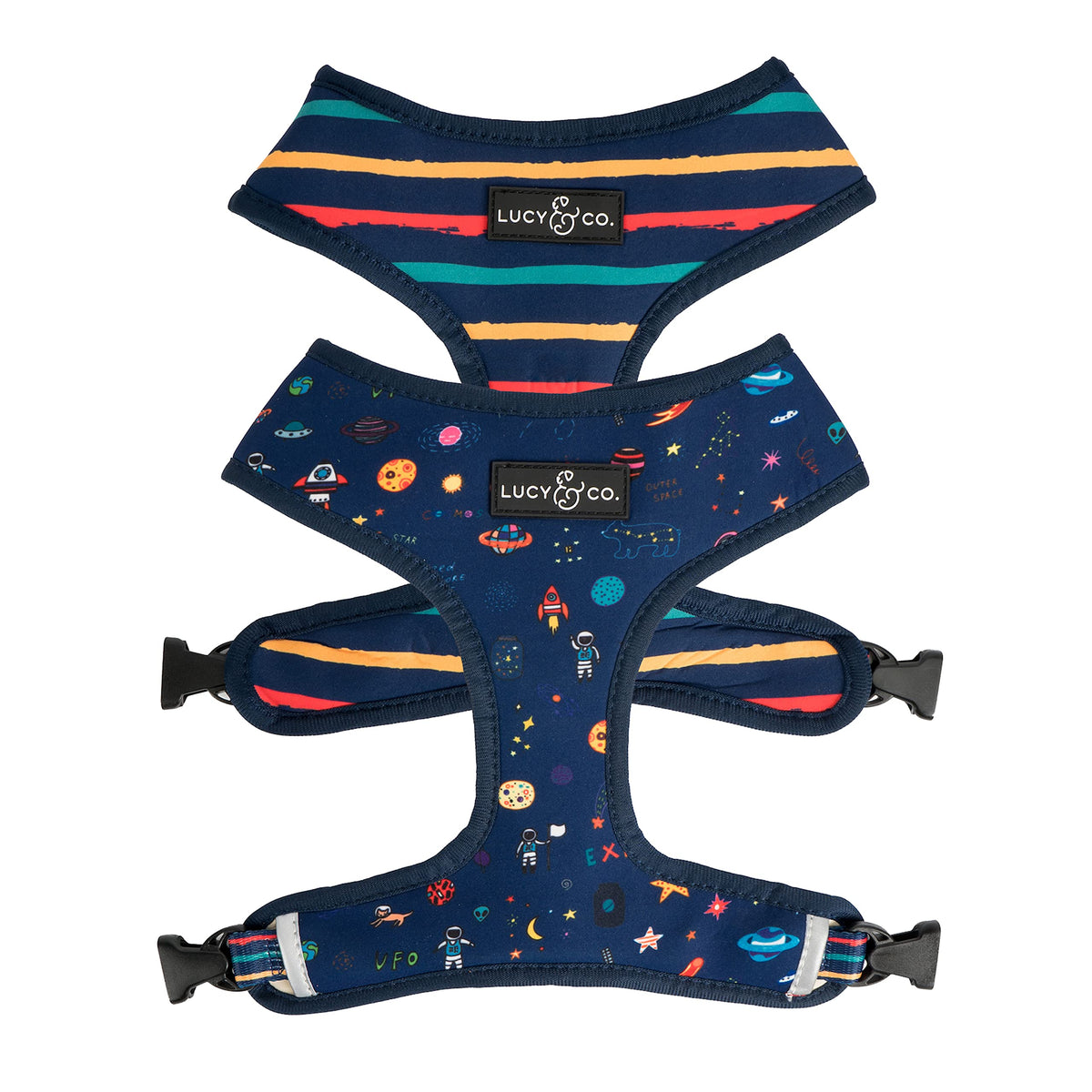 Lucy & Co. Reversible Dog Harness - Water-Repellent Neoprene, Dual-Print Design, Easy Swap Style, Adjustable Comfort Fit - Set Sail Reversible Harness - X-Large