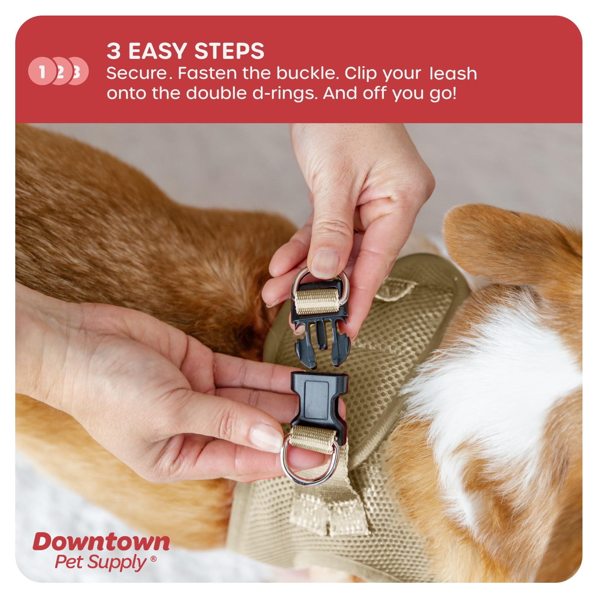 Downtown Pet Supply Step-in Dog Harness – No Pull, Adjustable Padded Mesh with Reflective Trim, Secure Buckle Strap – Comfortable & Breathable Small Dog Harness, Medium, Khaki