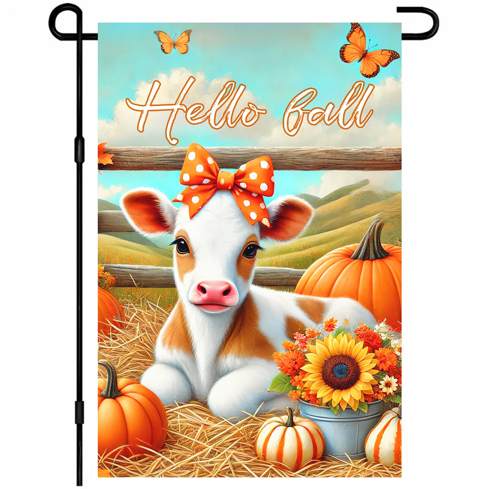 BlissYard Hello Fall Garden Flag 12x18Inch Calf Pumpkins Decor