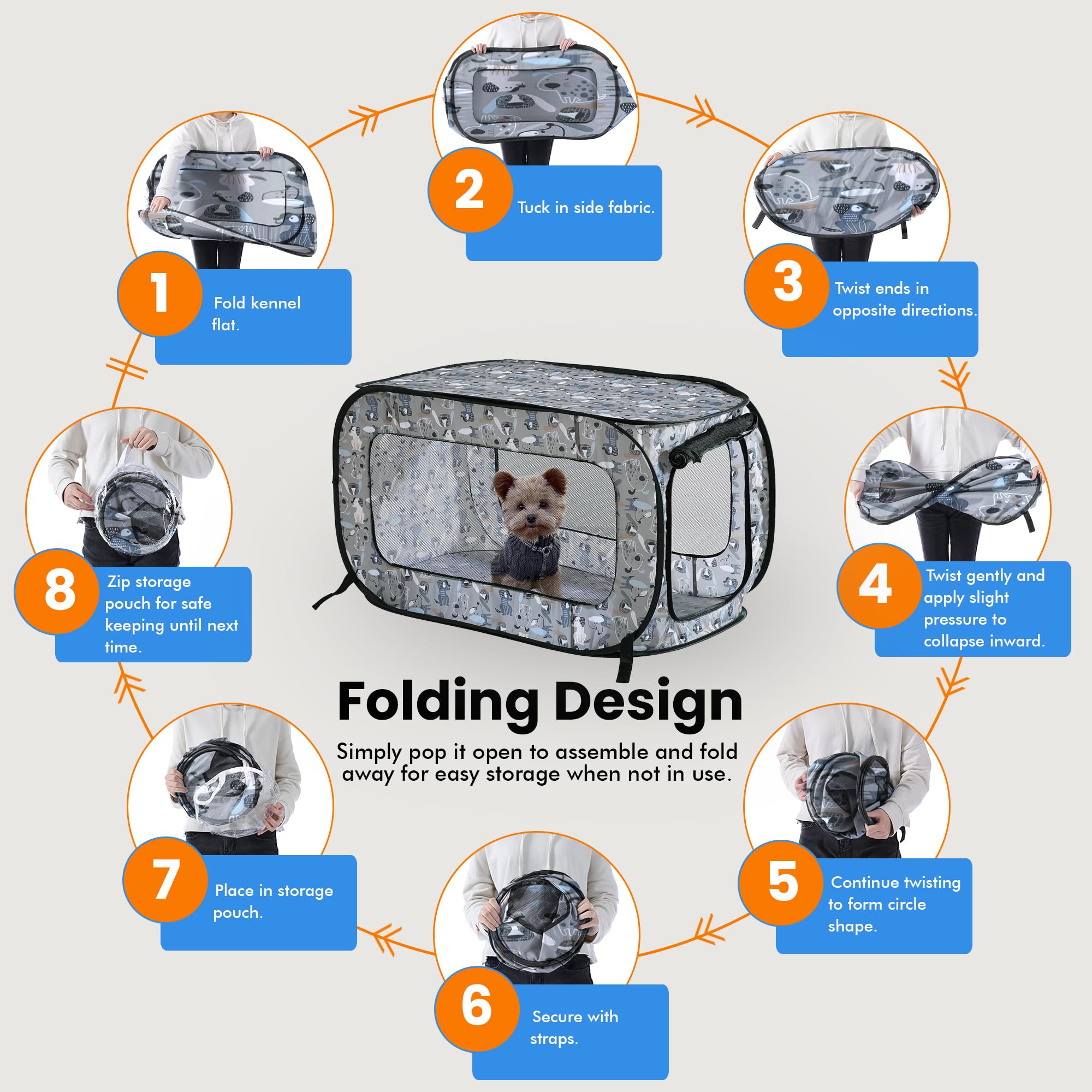 Portable Collapsible Pop Up Kennel, 24" L x 16.6" W x 16" H, Tail Waggers