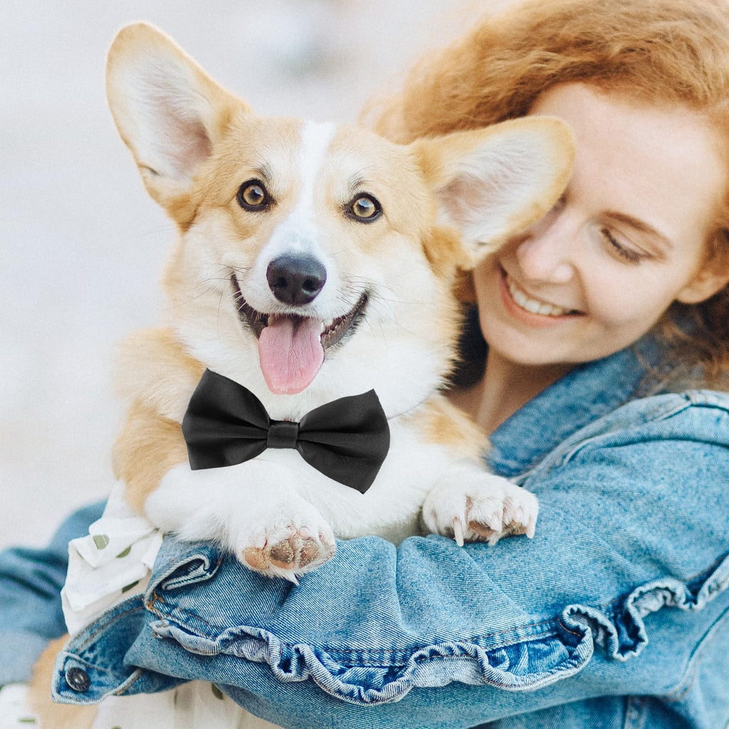 Black Bow Tie for Dogs, KOOLMOX Adjustable Dog Bow Tie Collar for Medium and Large Dogs Cats Pets Wedding Birthday Graduation Holiday Christmas Cosutmes
