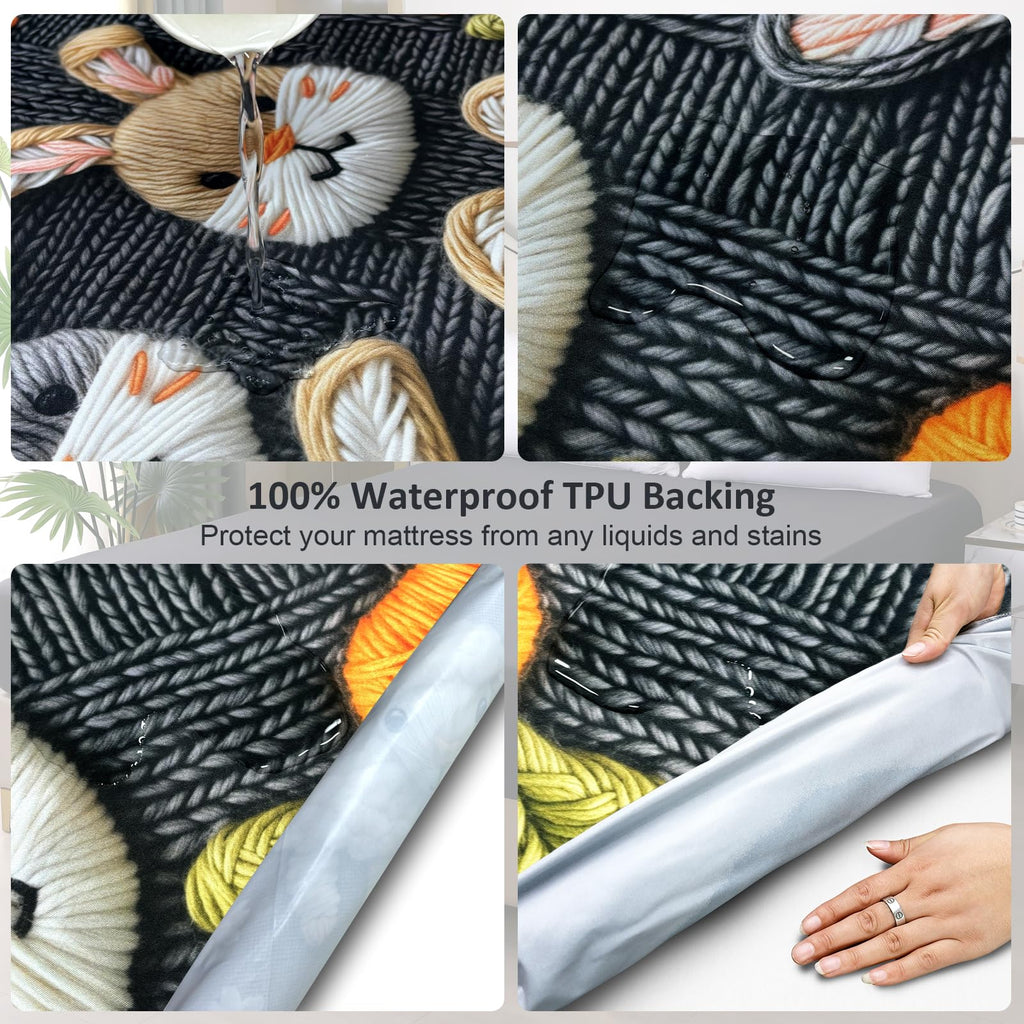 Twin Mattress Protector Waterproof, Fitted Sheet Style Breathable Mattress Cover with Deep Pocket Fits Up to 18'', Noiseless Bed Cover for Kids Adults Pets, Machine Washable (Gray-Carrot, Twin)