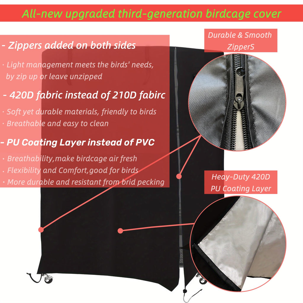 Bird Cage Cover Good Night for Medium Cage with Zipper, Bird Universal Pet Cover Good Night for Cats, Mink, Totoro, Parakeet, Parrot and Small Animals, Medium (20" L x 15" W x 39" H)