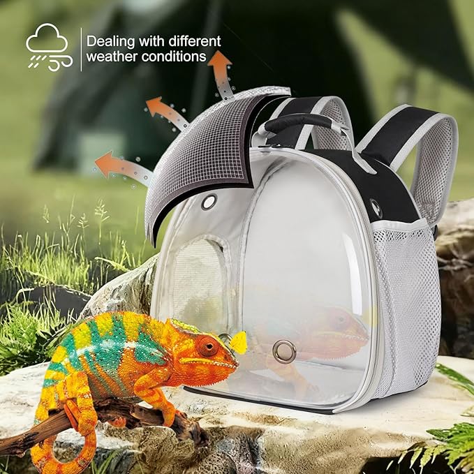 Bearded Dragon Travel Backpack with Harness and Leash Set,Lizard Backpack Travel Carrier,Space Capsule Clear Bubble Window Astronaut Reptile Carrier Backpack, Airline Approved