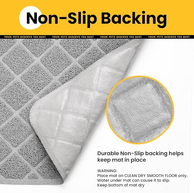 Cat Litter Mat Litter Trapping Mat, 35" x 23" Premium Durable PVC Grid Mesh with Scatter Control, Non-Slip, Less Waste Cat Litter Box Mat, Grey 2 Pack