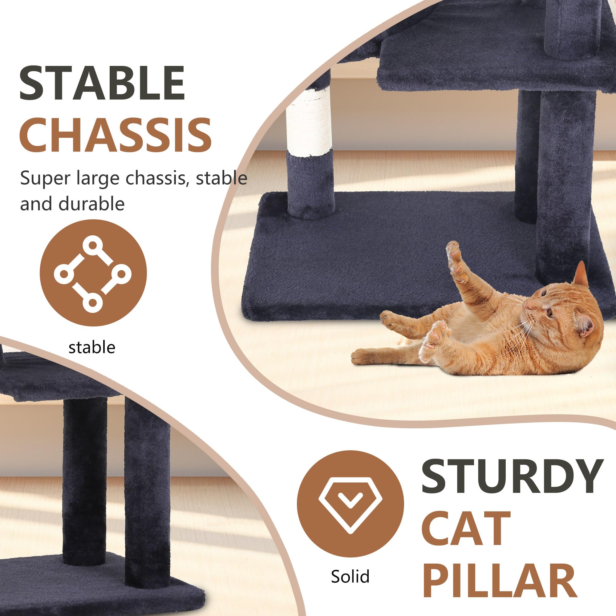 FDW | 36" Cat Tree Tower | Dark Gray | Multi-Level Indoor Activity Center with Sisal Scratching Posts, Condos, Plush Perches, Hanging Cat Toys | Sturdy, Easy to Assemble | for Kittens & Adult Cats