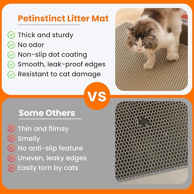 Petinstinct Cat Litter Mat, Double Layer Honeycomb Litter Box Mat