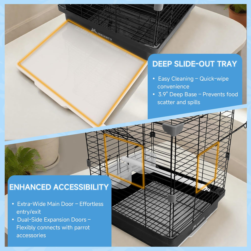 Small Bird Cage for Travel, Parrot Carrier with Handle 12"L x 12"W x 14.6"H