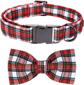 Christmas Dog Collar, Red Plaid Cotton Collars with Bow Adjustable Pet Collar Premium Metal Buckle, Christmas Puppy Necklace for Medium Girl and Boy Dogs