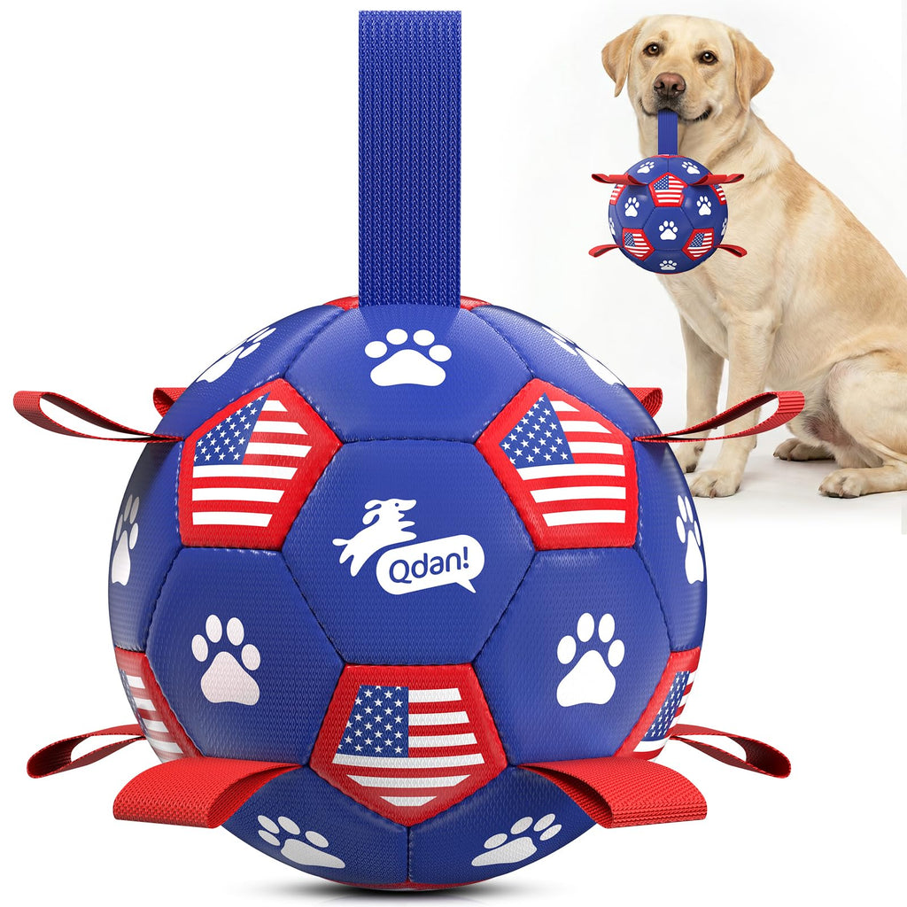 QDAN Dog Toys Soccer Ball with Straps, 8 Inch Dog Balls for Large Dogs