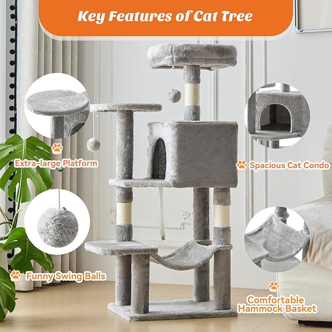 DUMOS 44 Inch Cat Tree Tower with Natural Sisal Scratching Posts